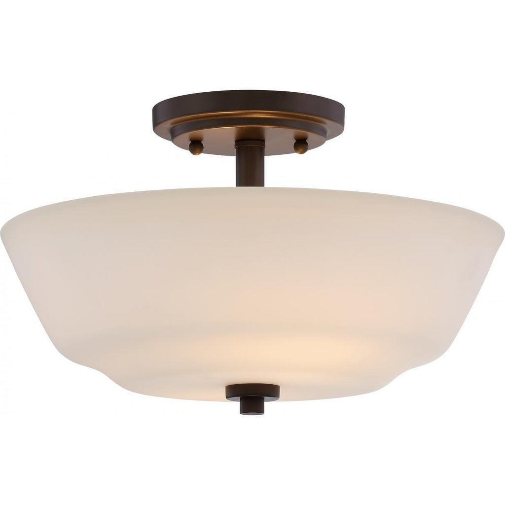 Willow 2 Light Semi Flush Fixture with White Glass Ceiling Nuvo Lighting 