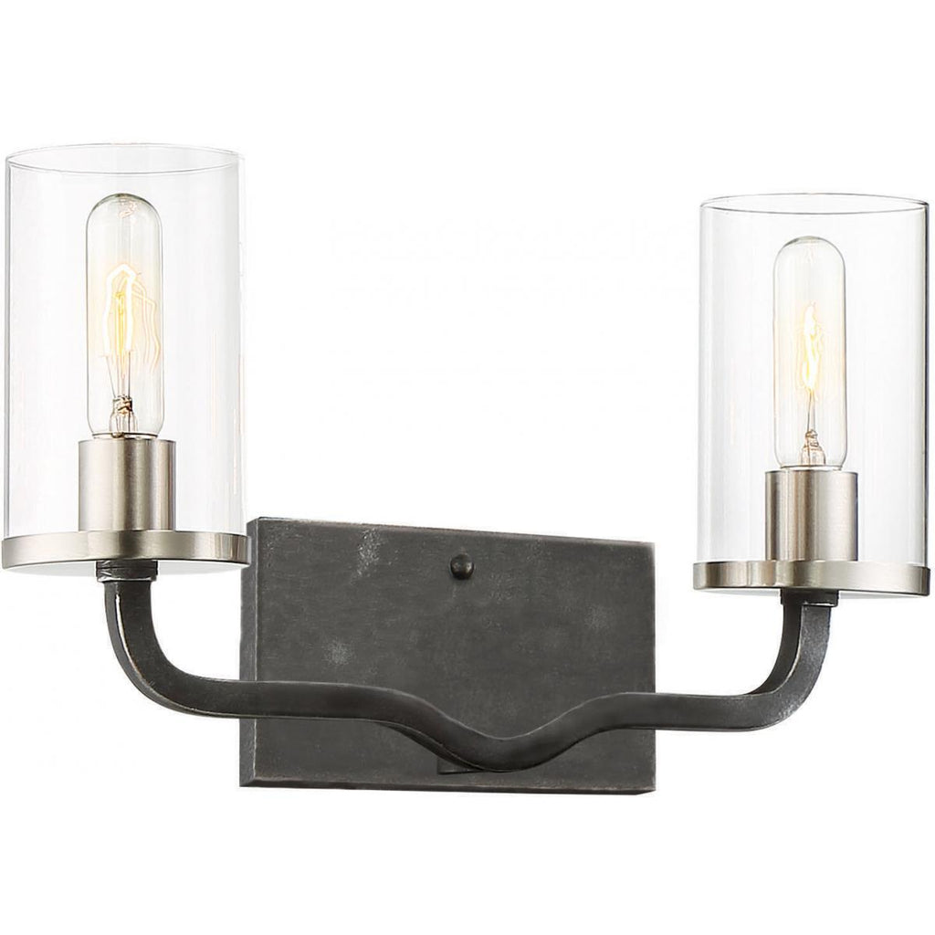 Sherwood 2 Light Vanity 16" Iron Black with Brushed Nickel Accents Wall Nuvo Lighting 