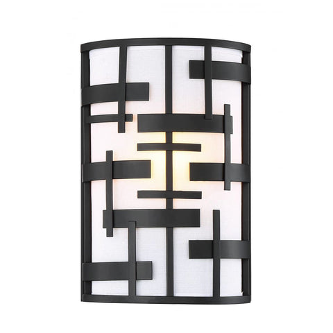 Lansing 1 Light Wall Sconce With White Fabric Shade Wall Nuvo Lighting 