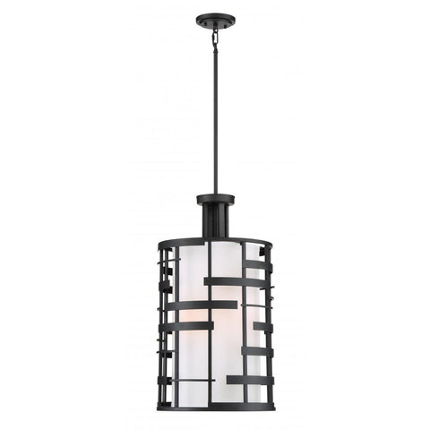 Lansing 4 Light Pendant With White Fabric Shade & Opal Diffuser Ceiling Nuvo Lighting 