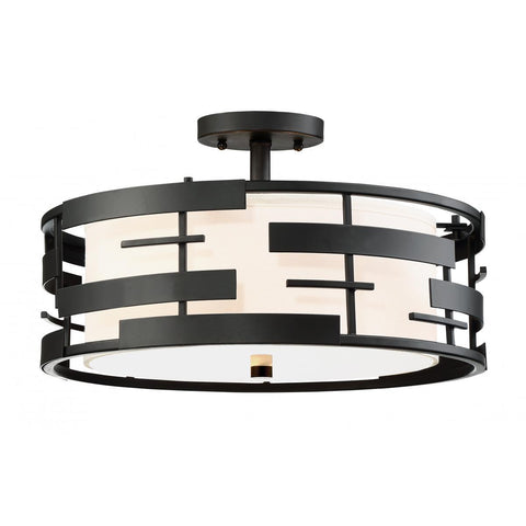 Lansing 3 Light Semi Flush With White Fabric Shade & Opal Diffuser Ceiling Nuvo Lighting 