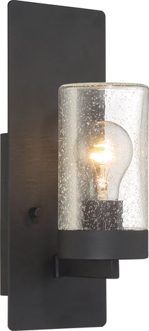 Indie Small Wall Sconce - Textured Black with Seeded Glass