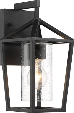 Hopewell Small Lantern - Matte Black with Seeded Glass