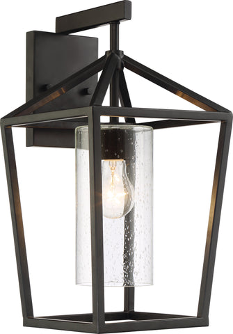 Hopewell Large Lantern - Matte Black with Seeded Glass