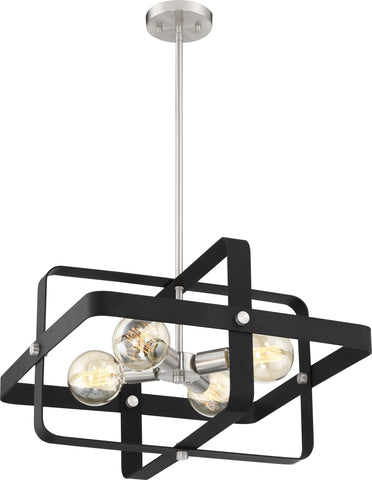 Prana 4 Light Pendant Fixture - Matte Black with Brushed Nickel Accents