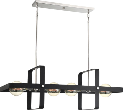 Prana 4 Light Island Pendant Fixture - Matte Black with Brushed Nickel Accents