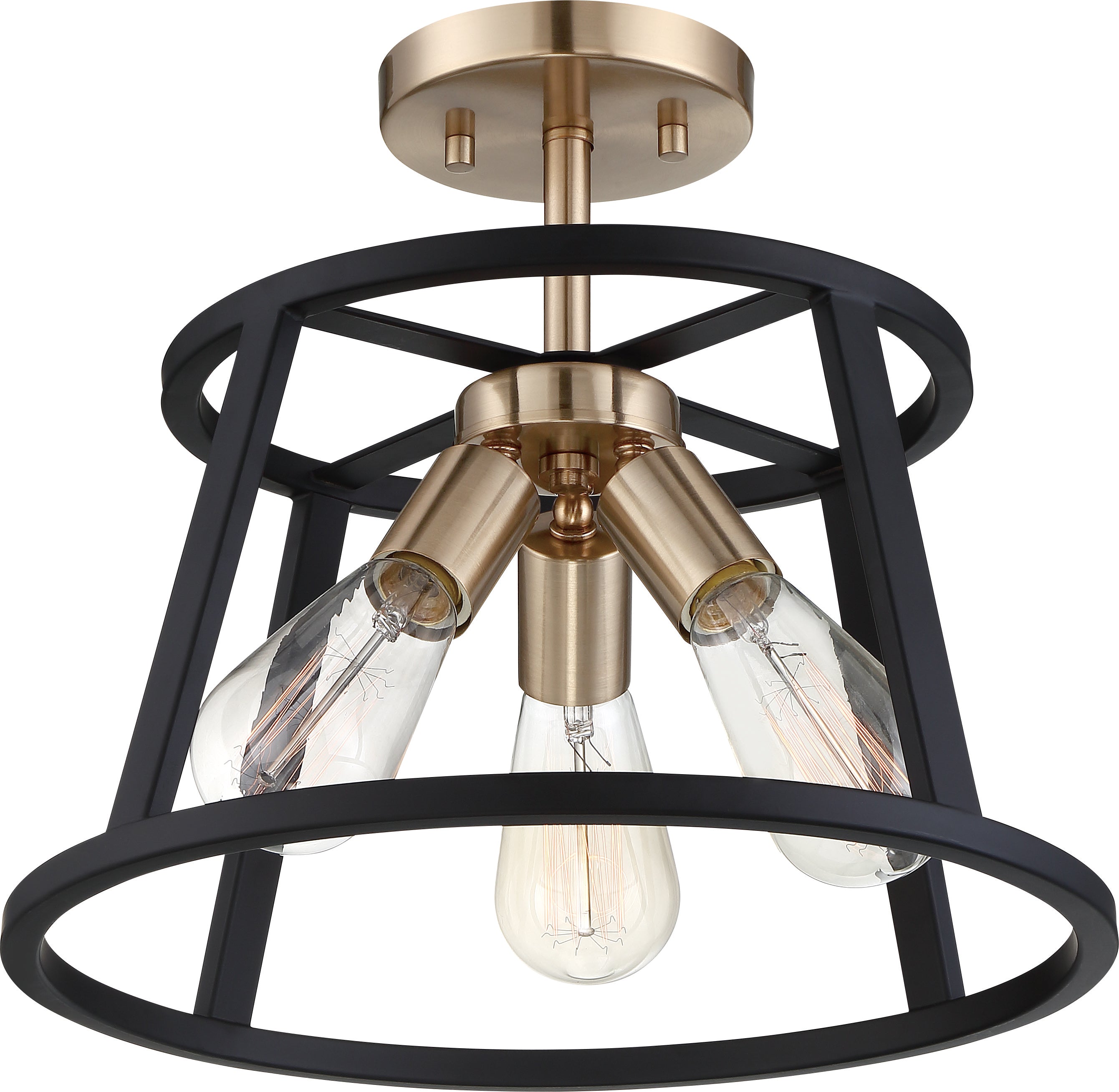 Chassis 3 Light Semi-Flush Mount Fixture; Copper Brushed Brass with Matte Black Frame