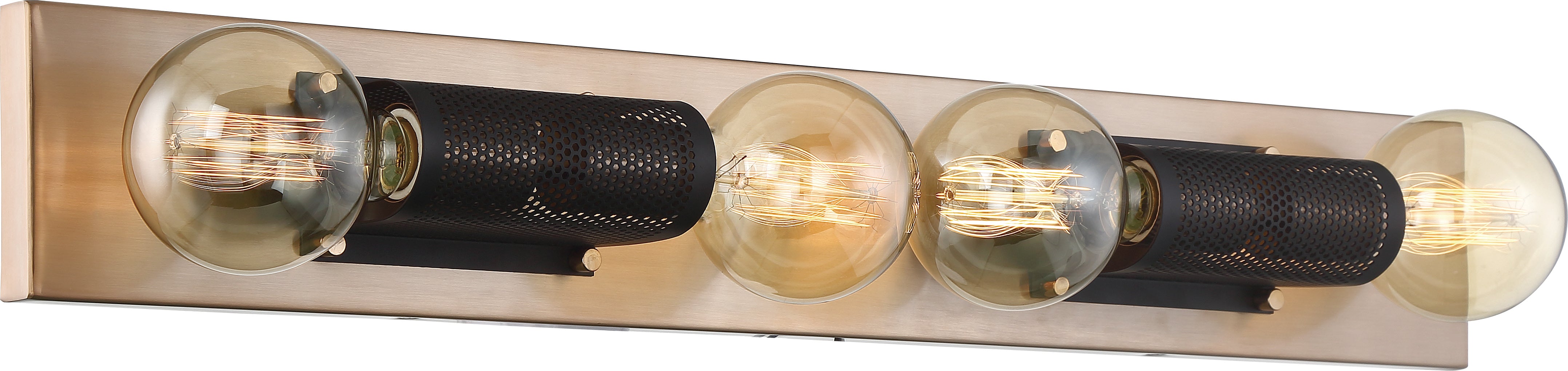 Passage 4 Light Bath Vanity Fixture - Copper Brushed Brass with Black Mesh