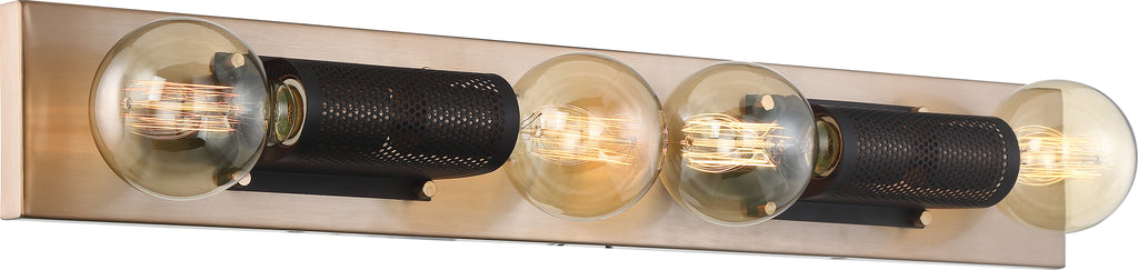 Passage 4 Light Bath Vanity Fixture - Copper Brushed Brass with Black Mesh