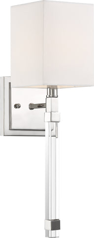 Tompson Wall Sconce - Polished Nickel with White Linen Shade