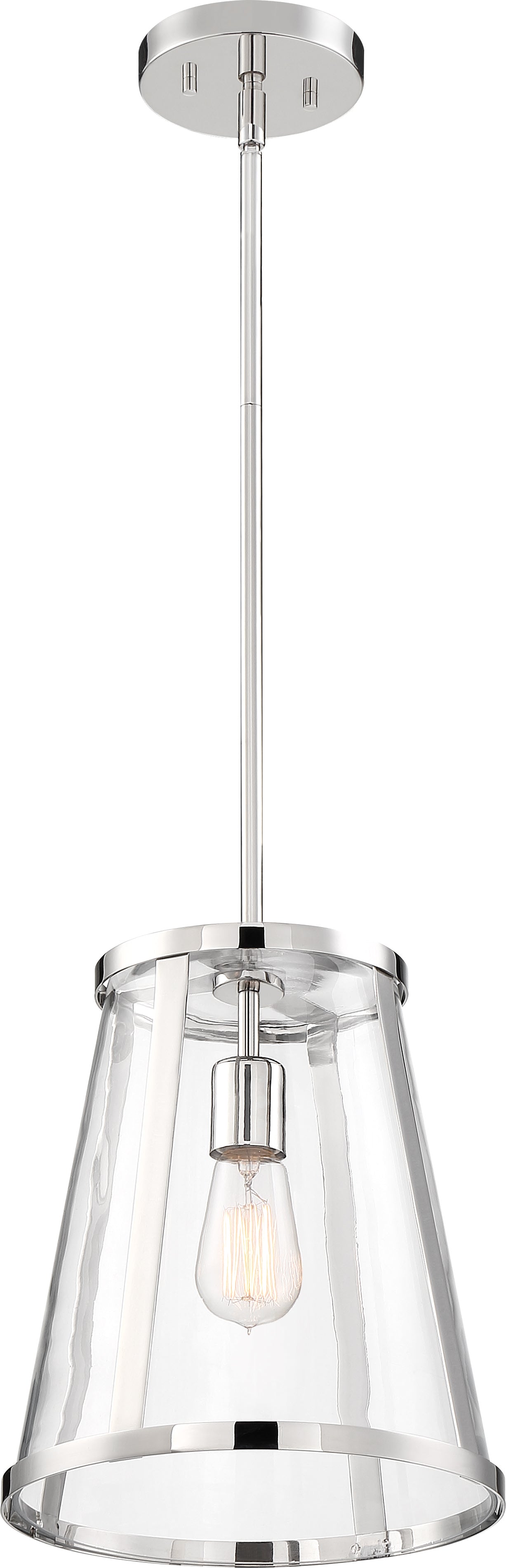 Bruge Pendant Fixture; Polished Nickel with Clear Glass