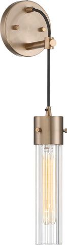 Eaves Wall Sconce - Copper Brushed Brass with Clear Ribbed Glass