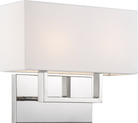 Tribeca 2 Light Bath Vanity Fixture - Polished Nickel with White Linen Shade