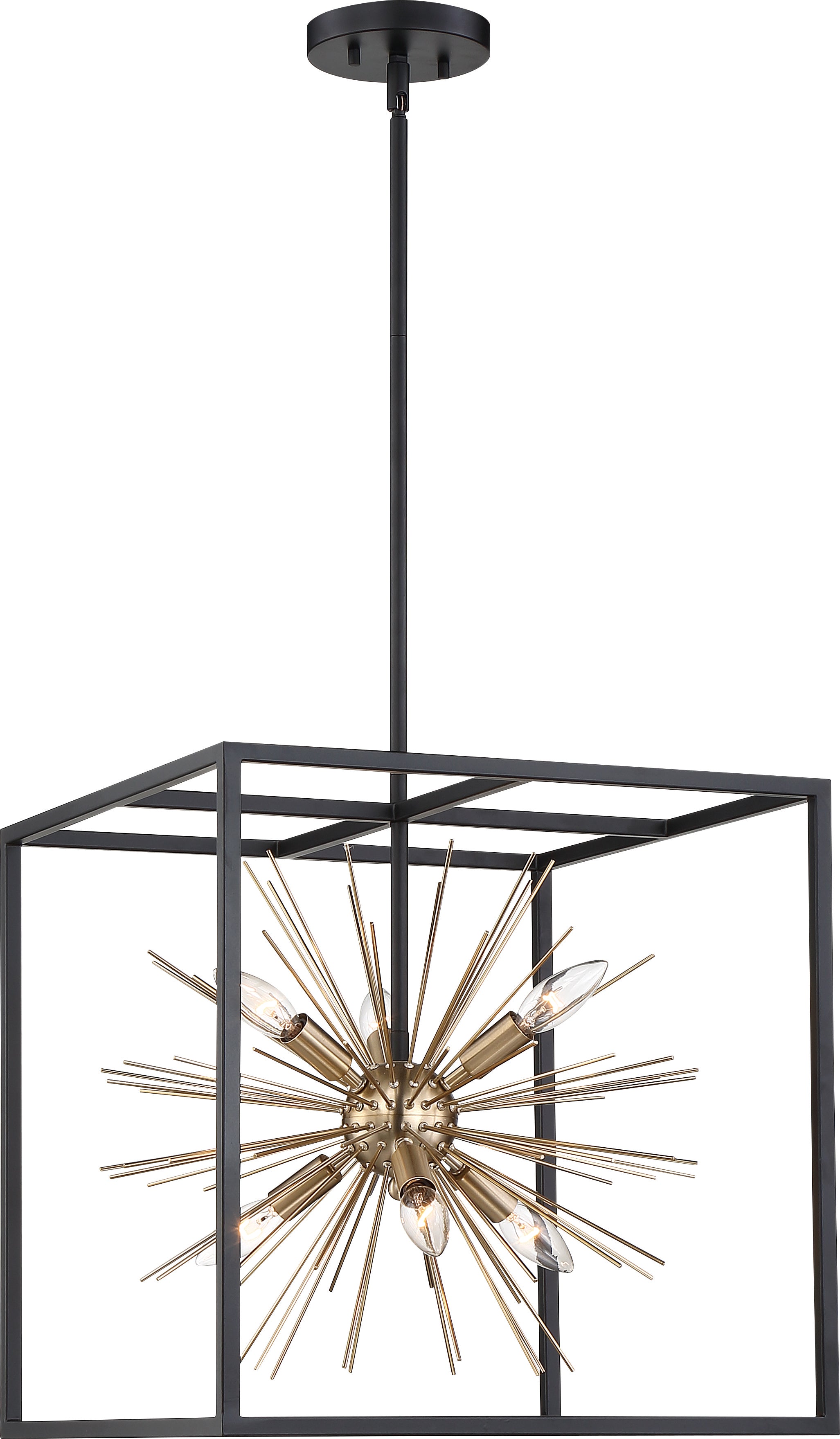Spirefly 6 Light Pendant Fixture - Matte Black and Burnished Brass