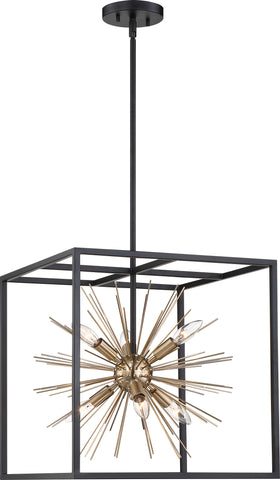 Spirefly 6 Light Pendant Fixture - Matte Black and Burnished Brass