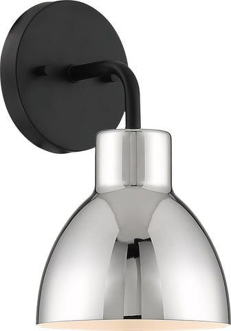 Sloan Sconce/Bath Vanity Fixture - Matte Black with Polished Nickel Shade