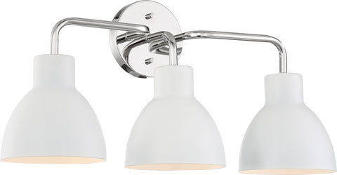 Sloan 3 Light Bath Vanity Fixture - Polished Nickel with Matte White Shade