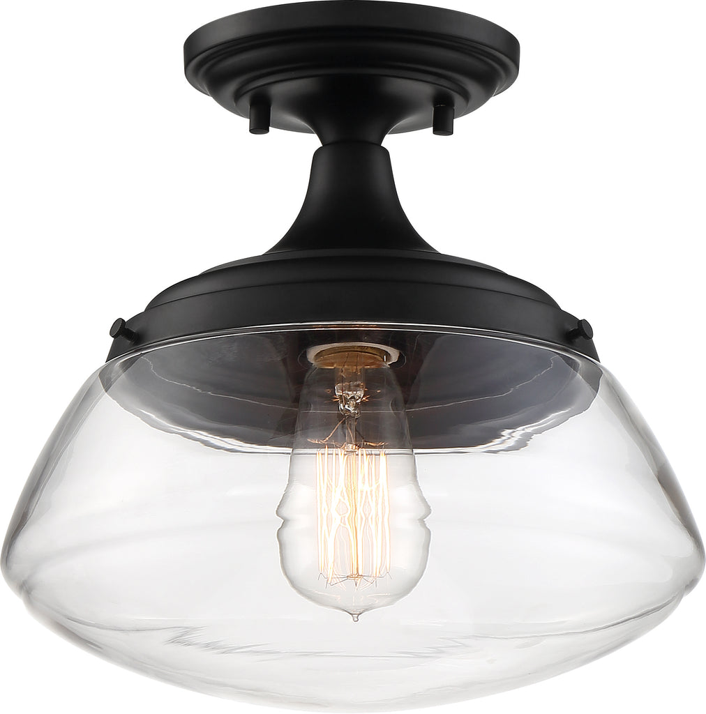 Kew Semi-Flush Fixture - Aged Bronze with Clear Glass