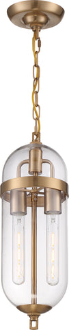 Fathom 2 Light Pendant Fixture - Vintage Brass with Clear Glass
