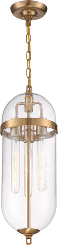 Fathom 3 Light Pendant Fixture - Natural Brass with Clear Glass