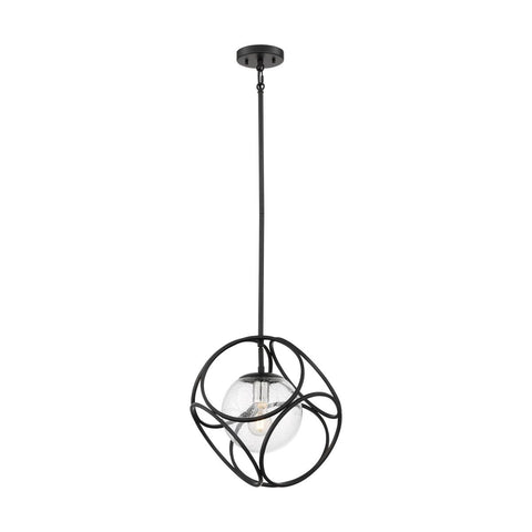 Aurora 1 Light Mini Pendant with Seeded Glass Black and Polished Nickel Finish