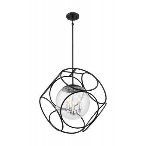 Aurora 3 Light Pendant with Seeded Glass Black and Polished Nickel Finish