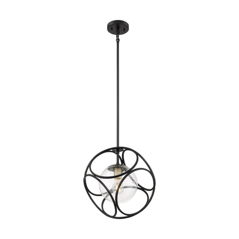 Aurora 1 Light Mini Pendant with Seeded Glass Black and Vintage Brass Finish