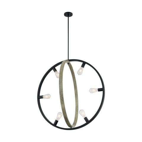 Augusta 6 Light Pendant with Black and Wood Finish