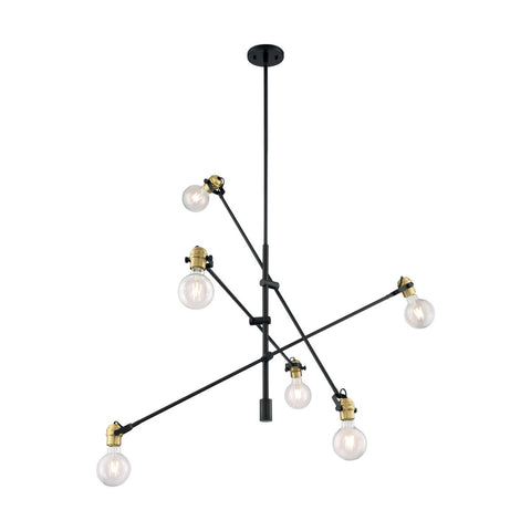 Mantra 6 Light Pendant with Black and Brass Accents Finish