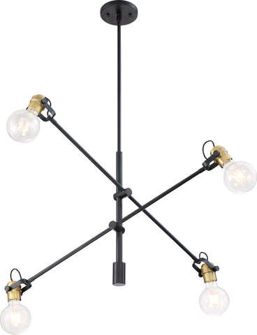 Mantra 4 Light Pendant Fixture - Black with Brushed Brass Sockets