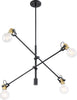 Mantra 4 Light Pendant Fixture - Black with Brushed Brass Sockets