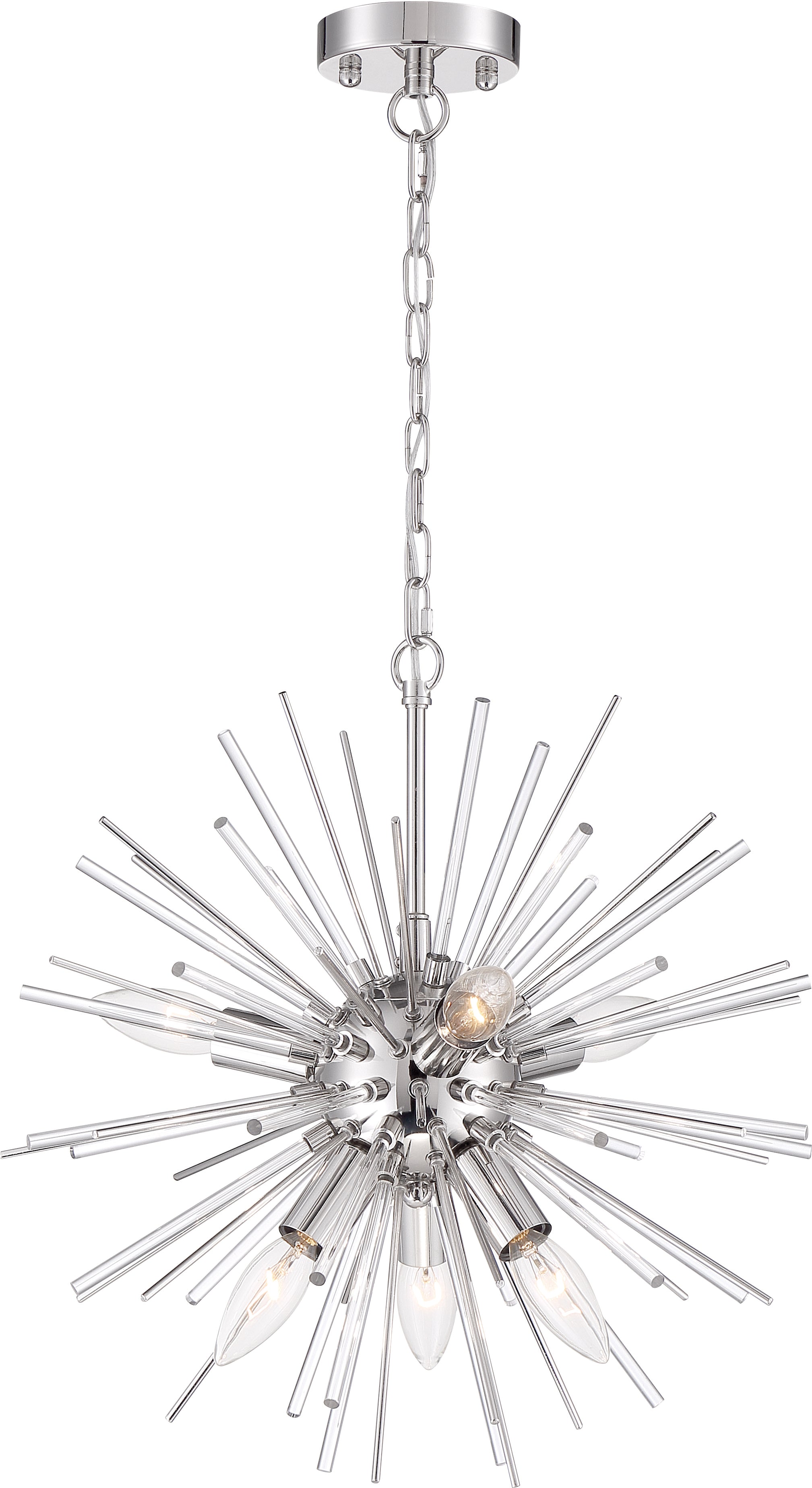 Cirrus 8 Light Chandelier; Polished Nickel with Glass Rods