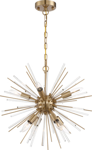 Cirrus 8 Light Chandelier; Vintage Brass with Glass Rods