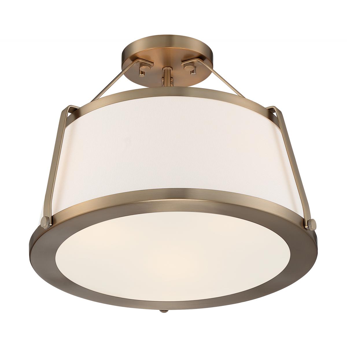 Cutty 3 Light Semi-Flush with Fabric Shade Burnished Brass Finish