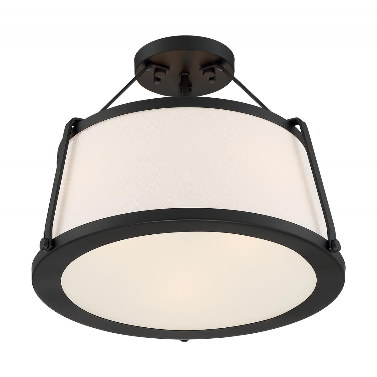 Cutty 3 Light Semi-Flush with Fabric Shade Matte Black Finish