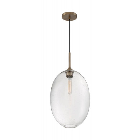 Aria 1 Light Pendant with Seeded Glass Burnished Brass Finish