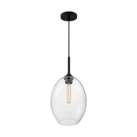 Aria 1 Light Pendant with Seeded Glass Matte Black Finish