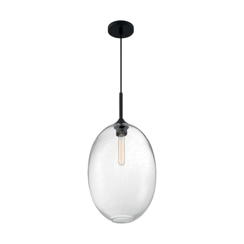 Aria 1 Light Pendant with Seeded Glass Matte Black Finish