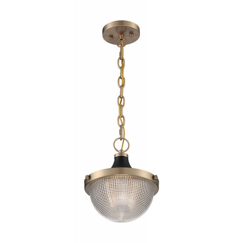Faro 1 Light Pendant with Clear Prismatic Glass Burnished Brass and Black Accents Finish