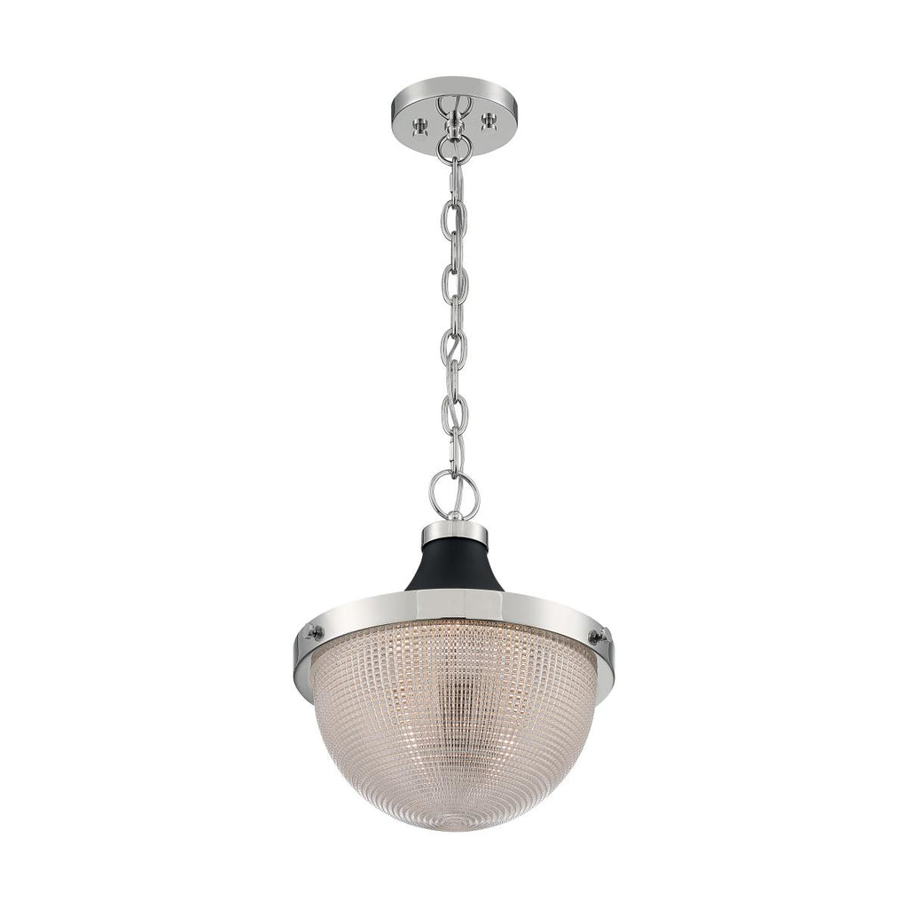 Faro 1 Light Pendant with Clear Prismatic Glass Polished Nickel and Black Accents Finish