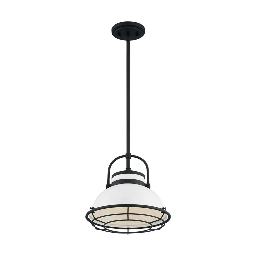 Upton 1 Light Pendant with Gloss White and Black Accents Finish
