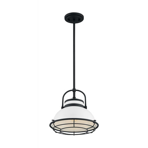 Upton 1 Light Pendant with Gloss White and Black Accents Finish