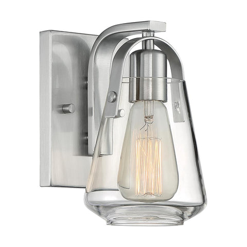 Skybridge 1 Light Vanity with Clear Glass Brushed Nickel Finish