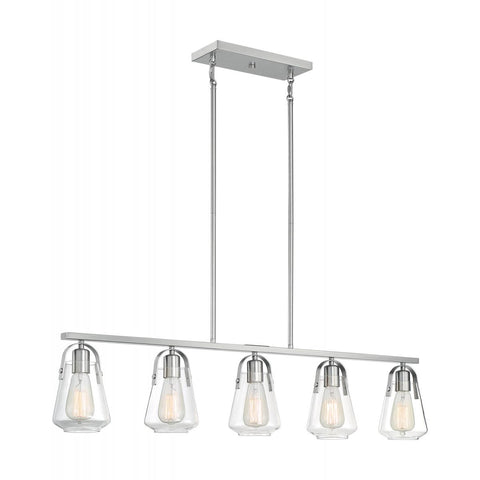Skybridge 5 Light Island Pendant with Clear Glass Brushed Nickel Finish