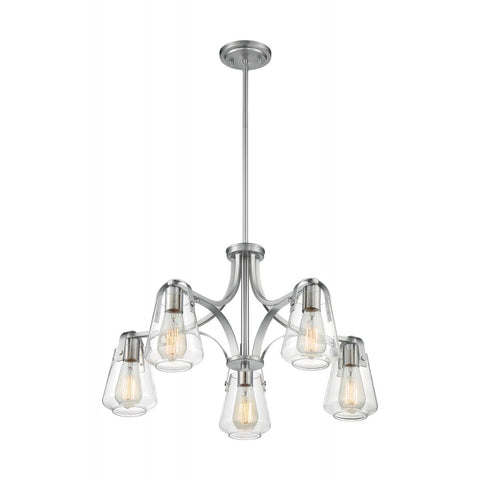 Skybridge 5 Light Chandelier with Clear Glass Brushed Nickel Finish