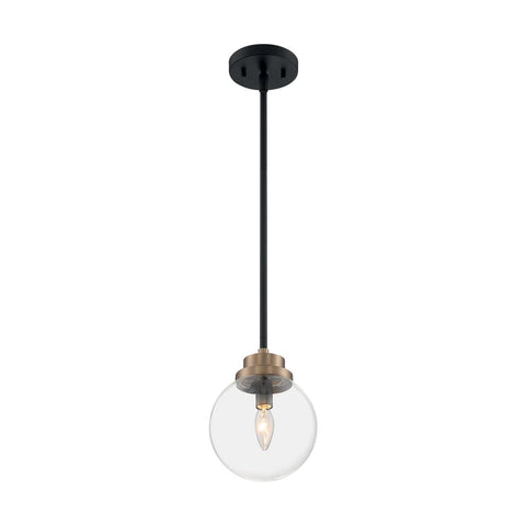 Axis 1 Light Pendant with Clear Glass Matte Black and Brass Accents Finish