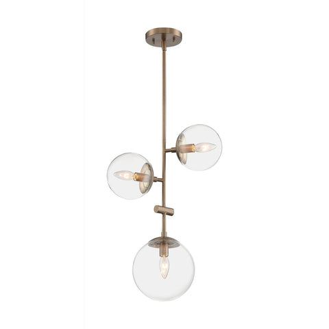 Sky 3 Light Pendant with Clear Glass Burnished Brass Finish