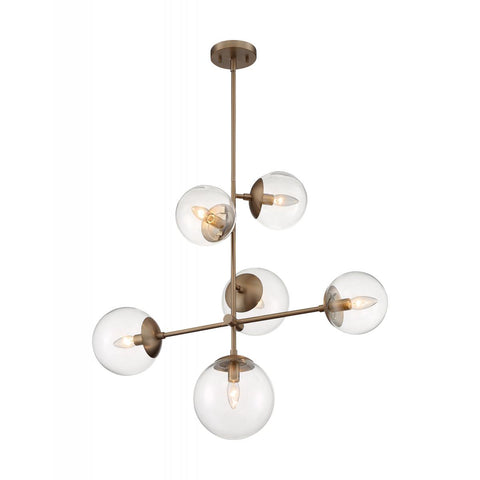 Sky 6 Light Pendant with Clear Glass Burnished Brass Finish