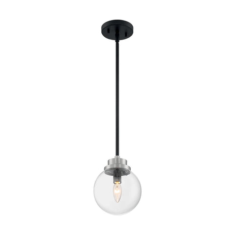Axis 1 Light Pendant with Clear Glass Matte Black and Brushed Nickel Accents Finish