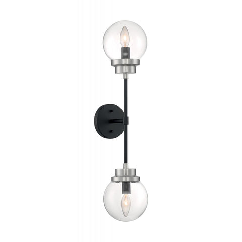 Axis 2 Light Sconce with Clear Glass Matte Black and Brushed Nickel Accents Finish